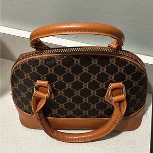 Classic Monogram-Style Brown Leather Top-Handle Bag